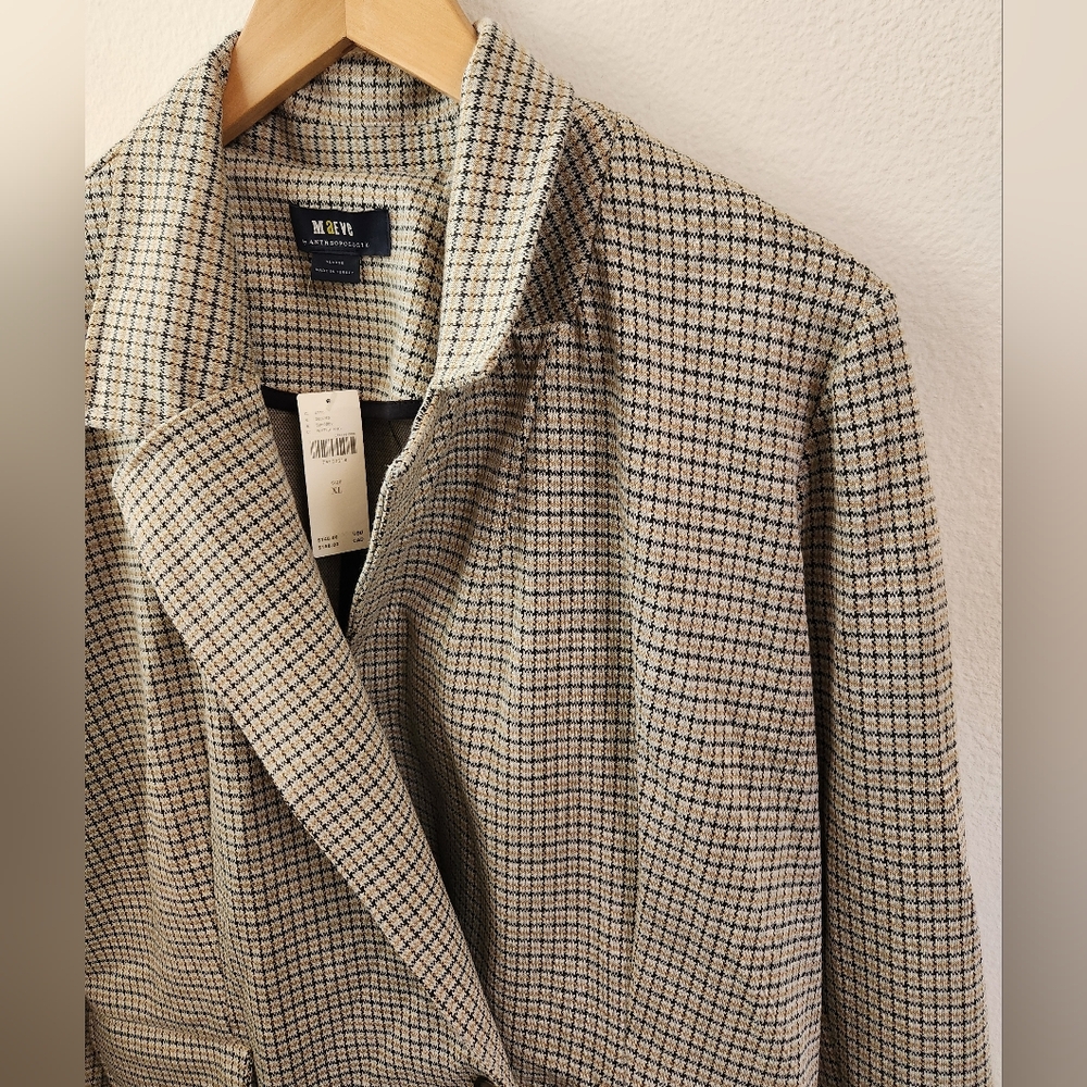 Maeve Anthropologie Women's Collegiate Knit Blazer Brown‎ Tan Plaid XL NWT - Picture 5 of 12
